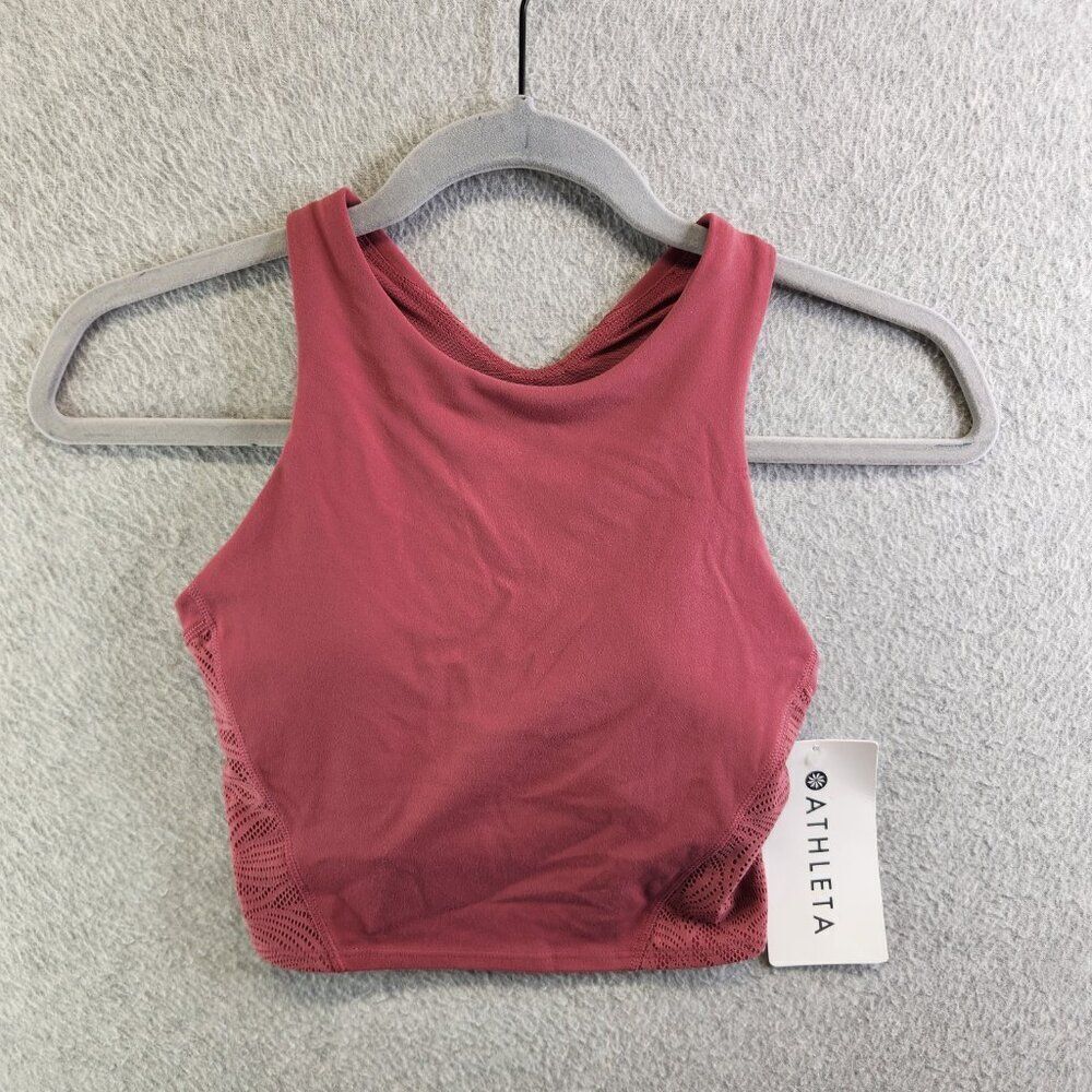Athleta Top Womens XXS Pink Conscious Lace Crop D-DD Light Impact Workout New